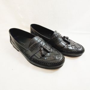 Earth Shoe Men’s Alan Black Leather Casual Tassels Loafers